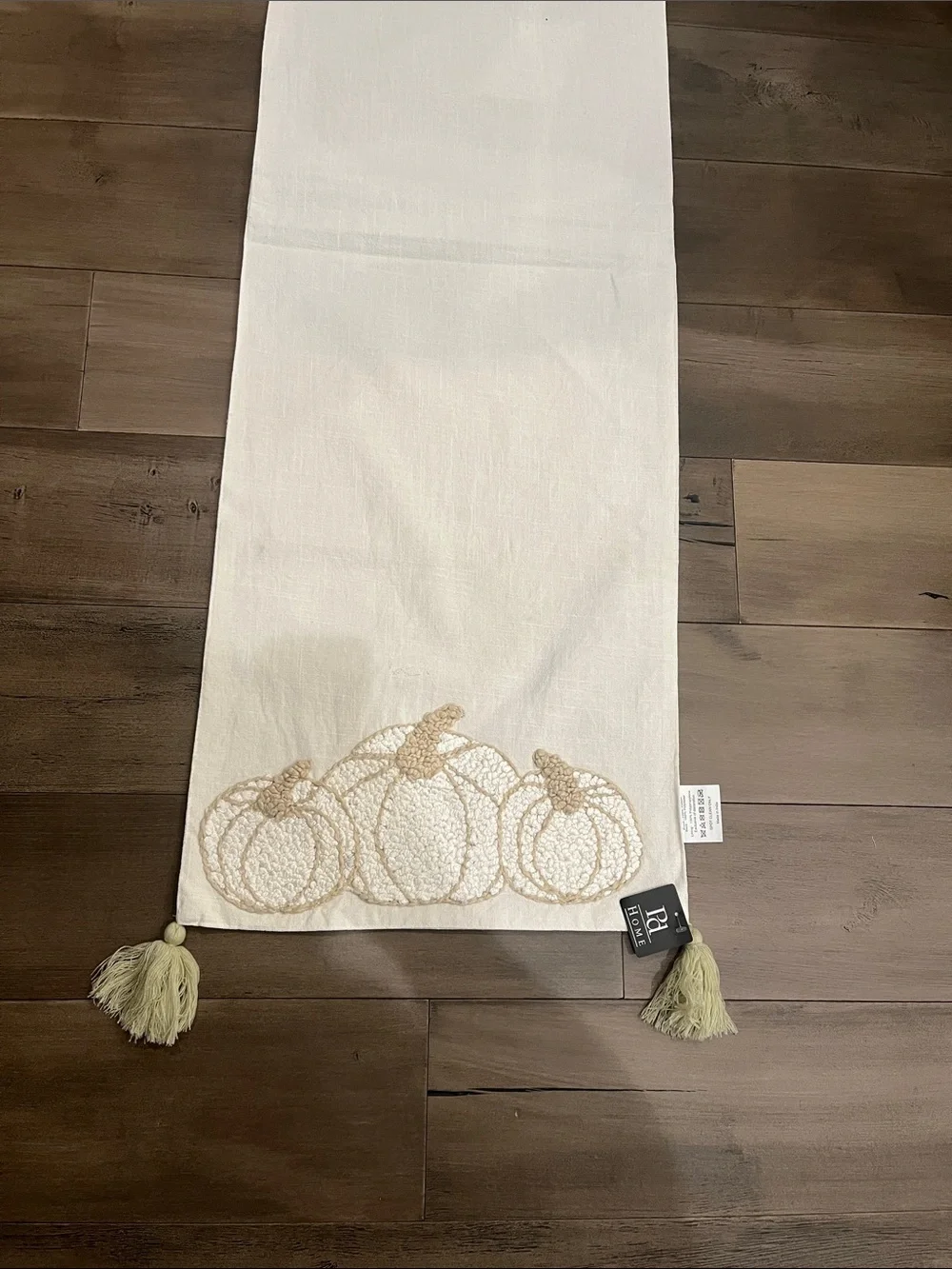 NEW Cream Pumpkin Embroidered Table Runner with Tassels
